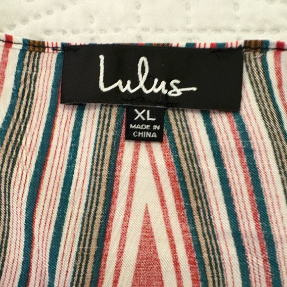 Lulus Geo Grande Navy Blue Print Cropped Tie-Front Top Festival Boho Size XL - Picture 5 of 12